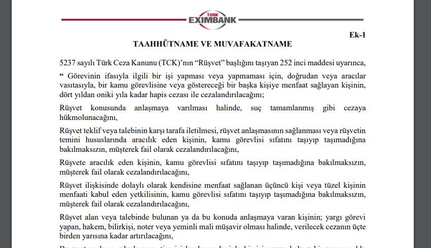 Eximbank'tan ihracatçılara 'Rüşvet' taahhütnamesi